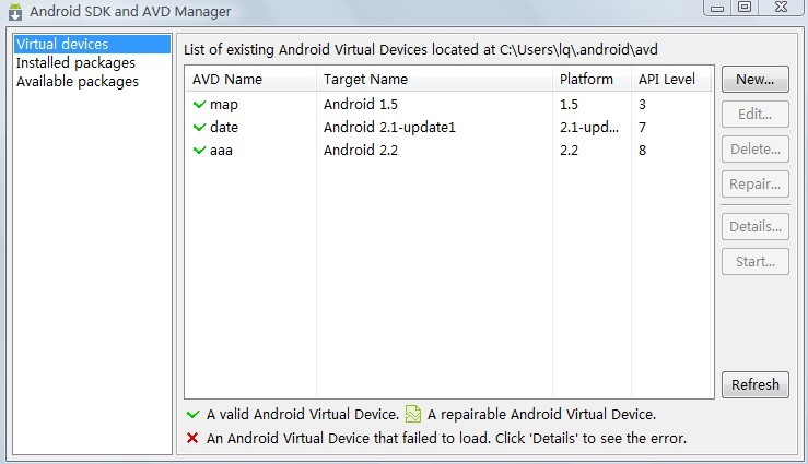 Android SDK and AVD ManagerԻ